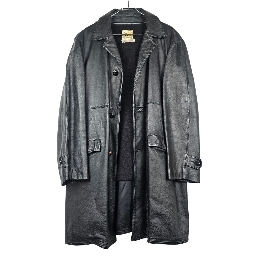 Vintage‎ Kurland Star Sportswear Black Cabretta Leather Car Coat Pile Lining L